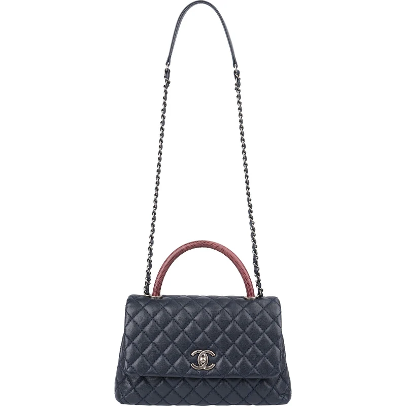 Chanel Quilted Caviar Leather Lizard Coco Handle Flap Handbag