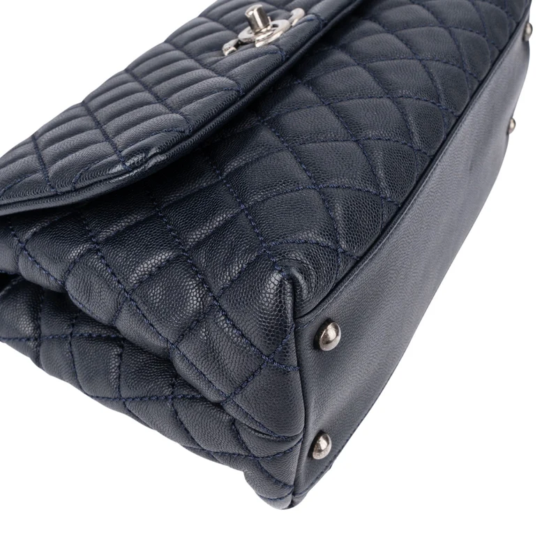 Chanel Quilted Caviar Leather Lizard Coco Handle Flap Handbag