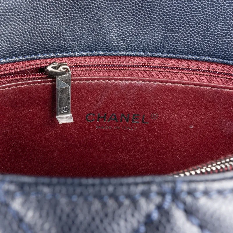 Chanel Quilted Caviar Leather Lizard Coco Handle Flap Handbag