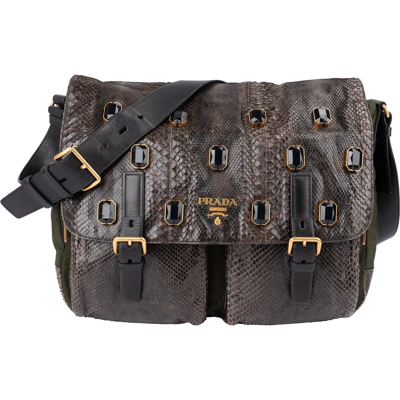 Prada Python Jeweled Messenger Crossbody Bag BT0694 Ebano