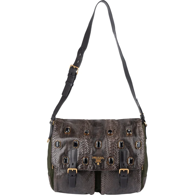 Prada Python Jeweled Messenger Crossbody Bag BT0694 Ebano