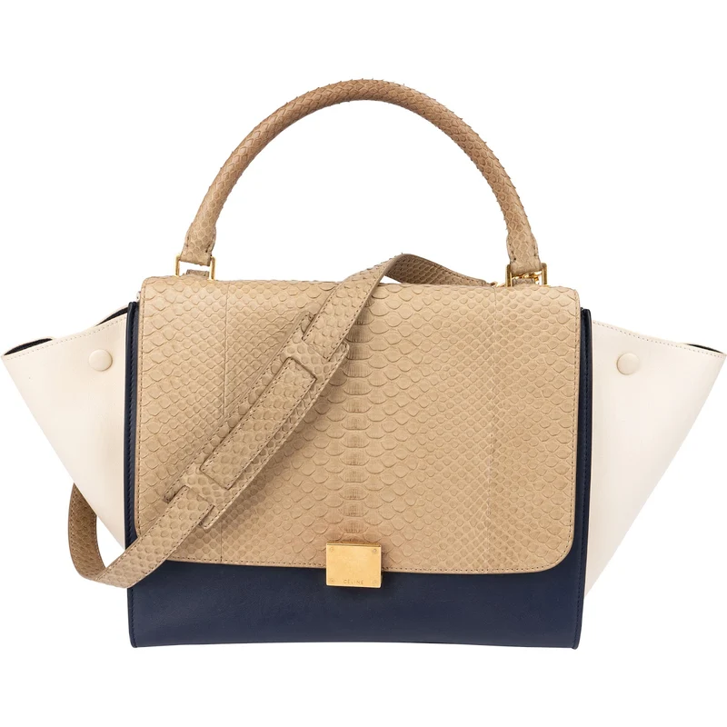 Céline Python Leather Tricolor Trapeze Handbag