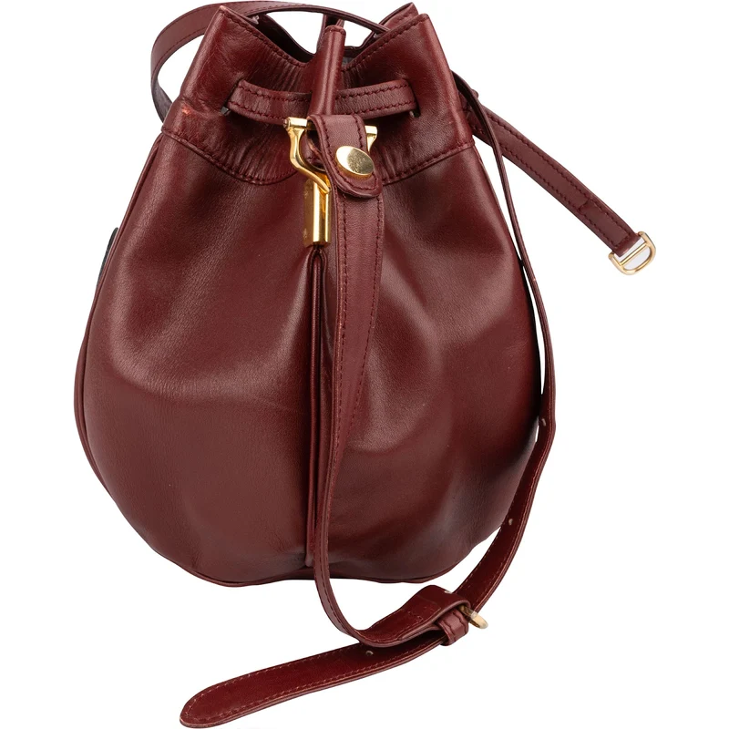 Cartier Bordeaux Leather Must de Cartier Round Bucket Drawstring Crossbody Bag