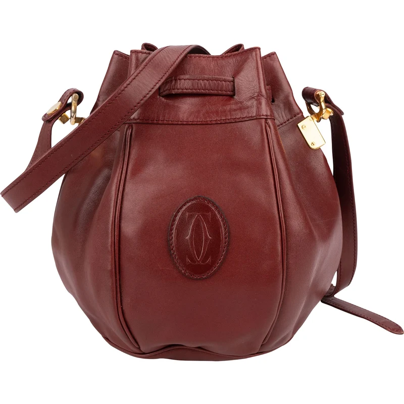 Cartier Bordeaux Leather Must de Cartier Round Bucket Drawstring Crossbody Bag