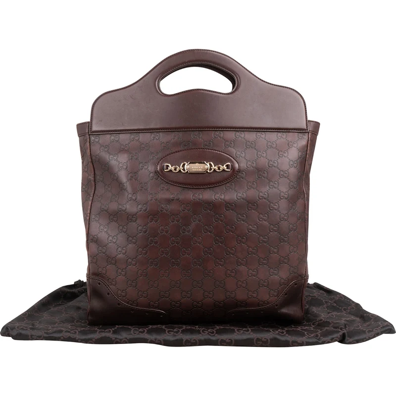 Gucci Guccissima Leather Punch Top Handle Horsebit Large Tote Handbag