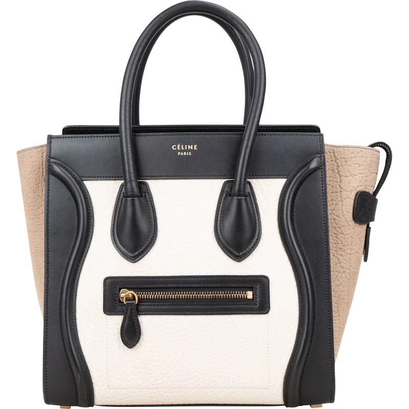Céline Grained Tricolor Leather Luggage Handbag