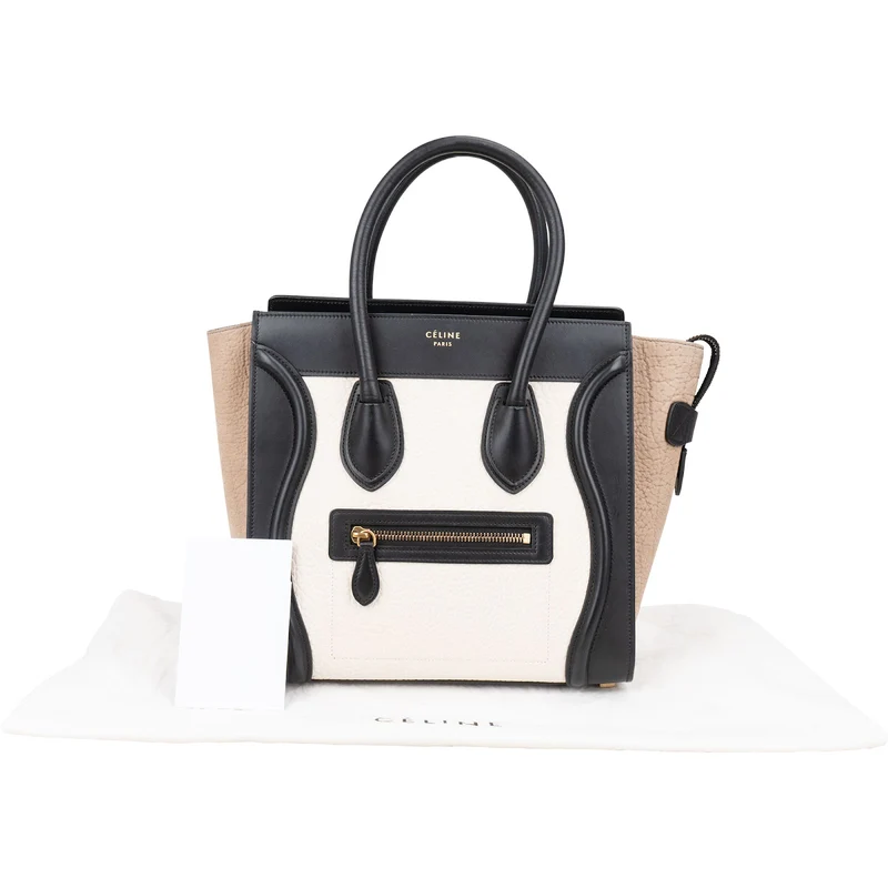 Céline Grained Tricolor Leather Luggage Handbag