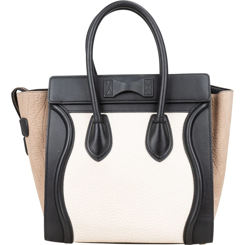 Céline Grained Tricolor Leather Luggage Handbag