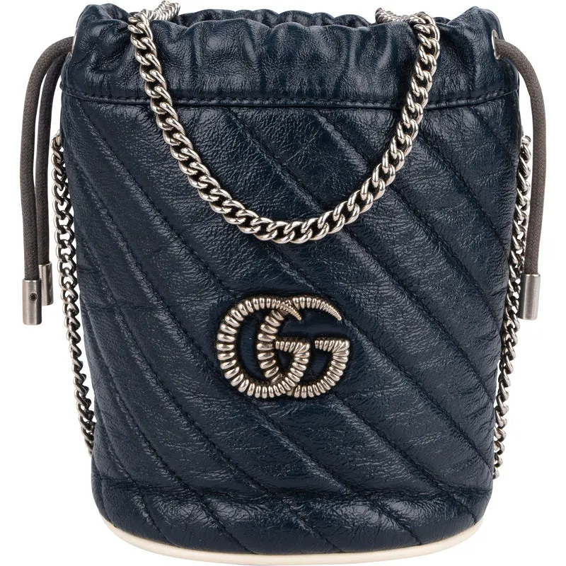 Gucci Matelassé Chevron Leather GG Marmont Mini Bucket Crossbody Bag