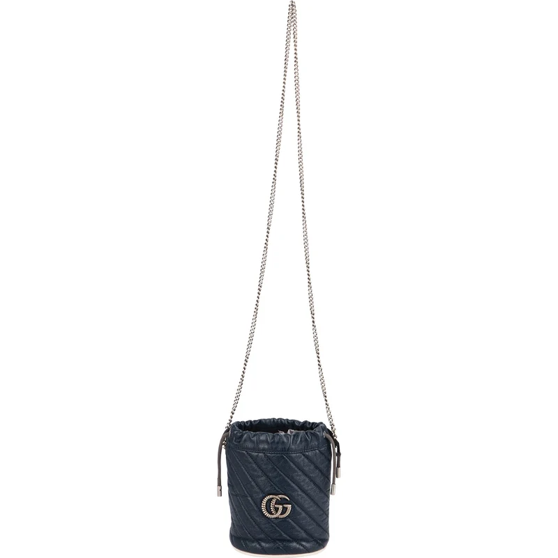 Gucci Matelassé Chevron Leather GG Marmont Mini Bucket Crossbody Bag