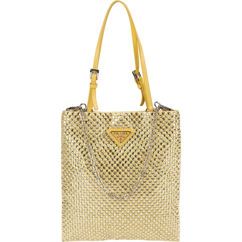 Prada Crystal Embellished Satin Small Tote Handbag