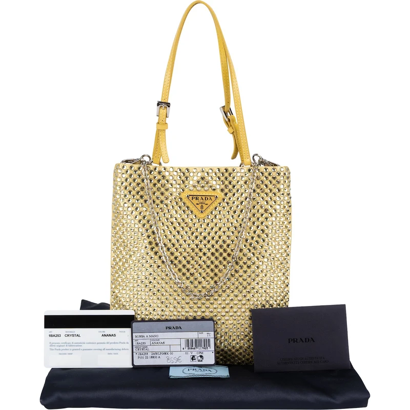 Prada Crystal Embellished Satin Small Tote Handbag