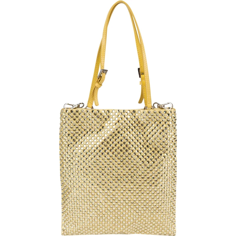 Prada Crystal Embellished Satin Small Tote Handbag