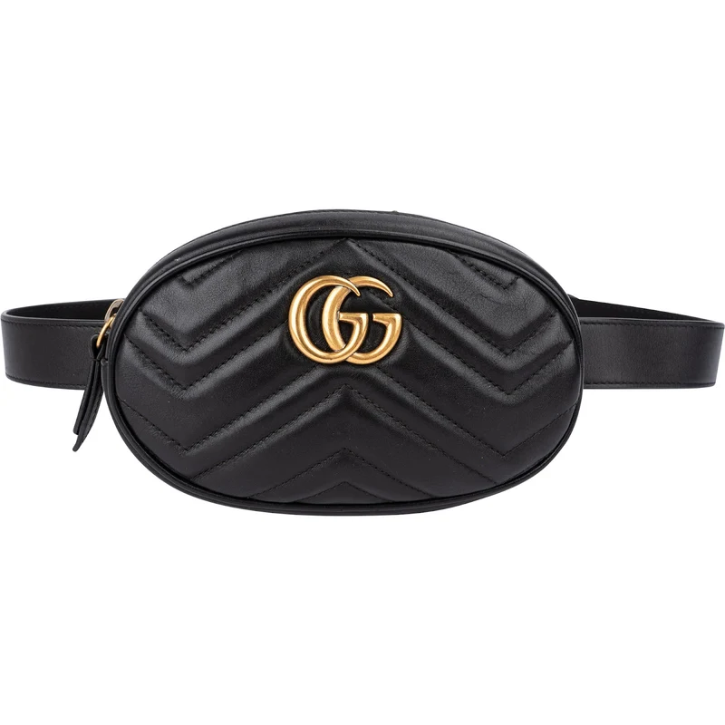 Gucci Black Matelassé Leather GG Marmont Crossbody Belt Bag