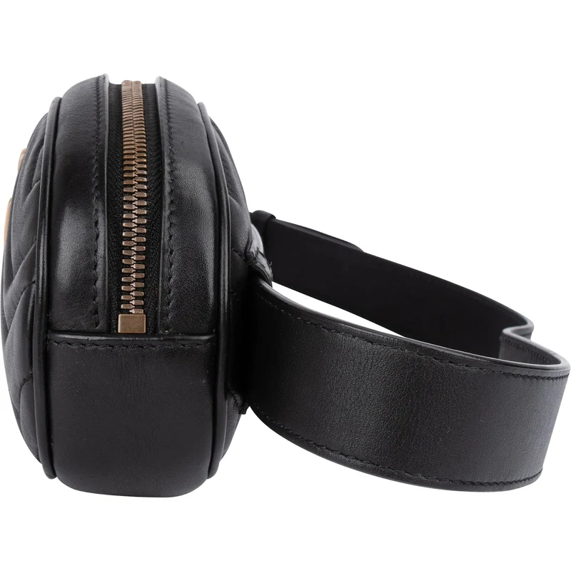 Gucci Black Matelassé Leather GG Marmont Crossbody Belt Bag