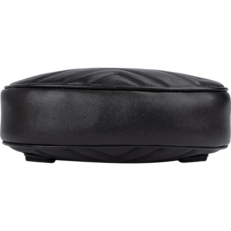 Gucci Black Matelassé Leather GG Marmont Crossbody Belt Bag