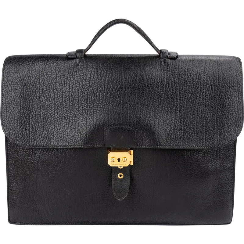 Hermès Noir Grained Fjord Leather Sac à Dépêches Business Handbag