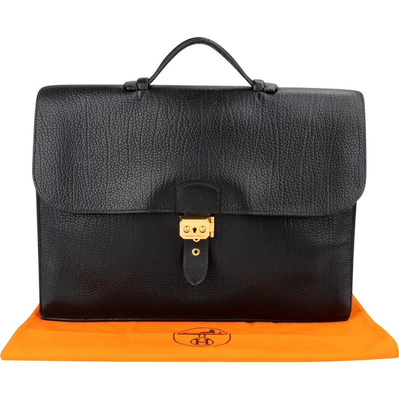 Hermès Noir Grained Fjord Leather Sac à Dépêches Business Handbag