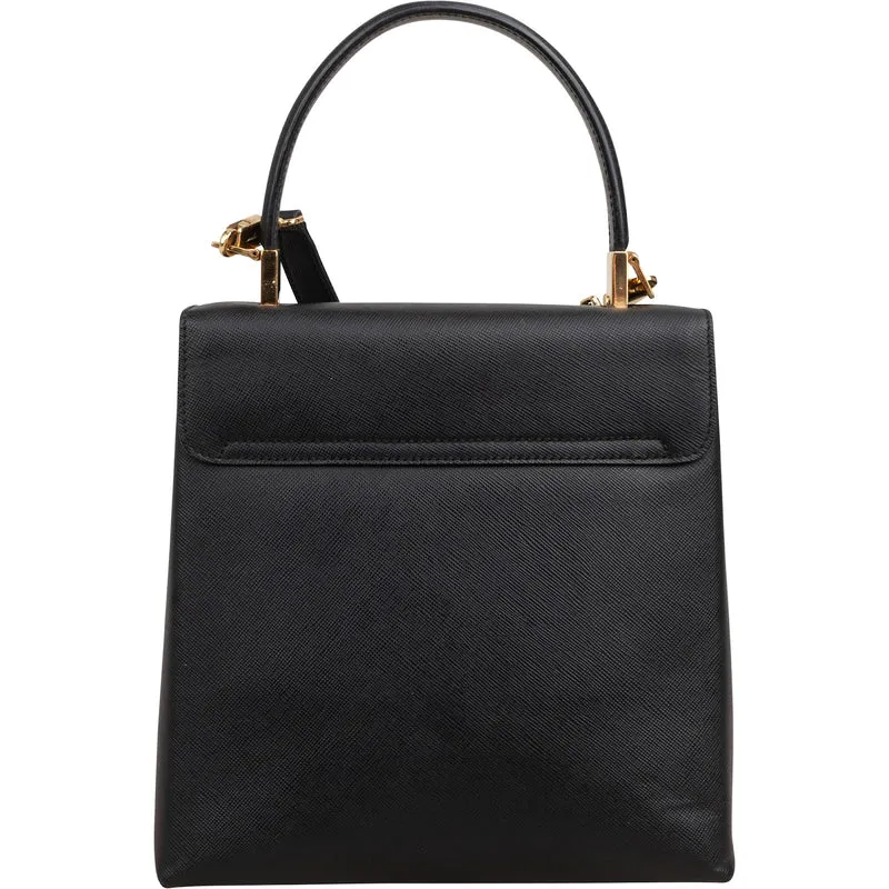 Salvatore Ferragamo Black Saffiano Leather Gancini Top Handle Handbag