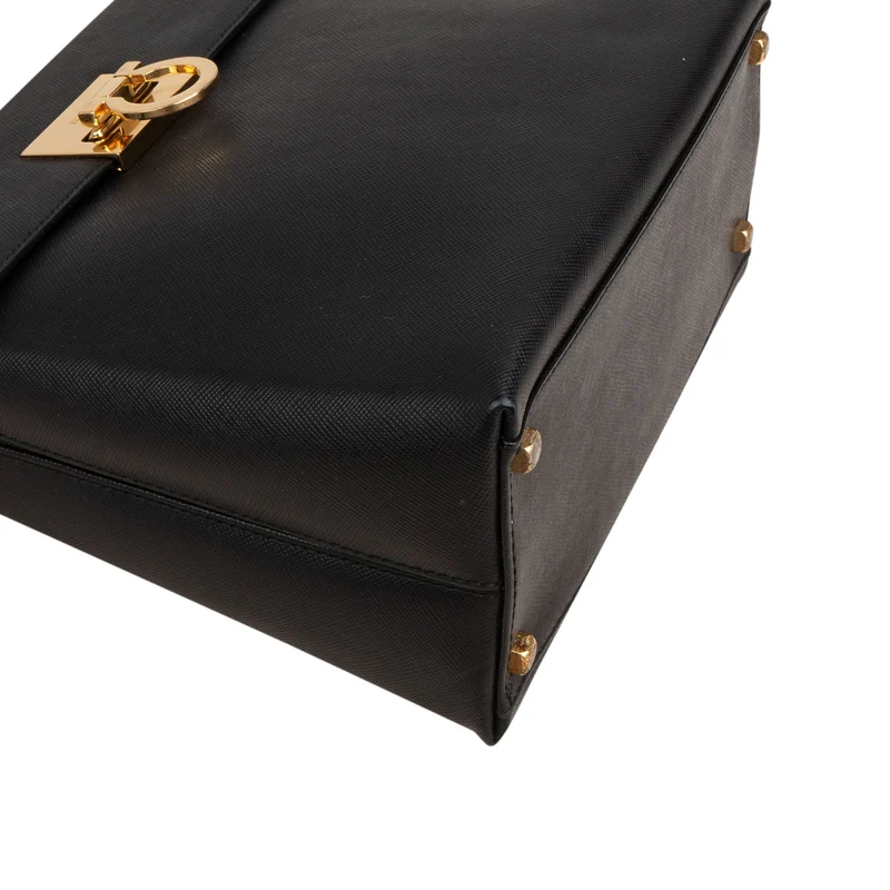 Salvatore Ferragamo Black Saffiano Leather Gancini Top Handle Handbag