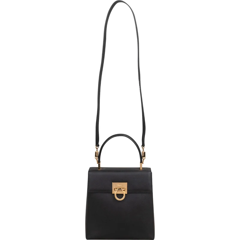 Salvatore Ferragamo Black Saffiano Leather Gancini Top Handle Handbag