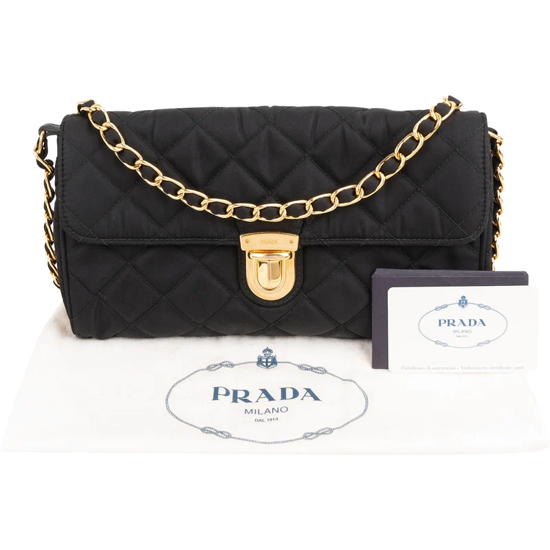 Prada Quilted Tessuto Nylon Chain Single Flap Crossbody Bag
