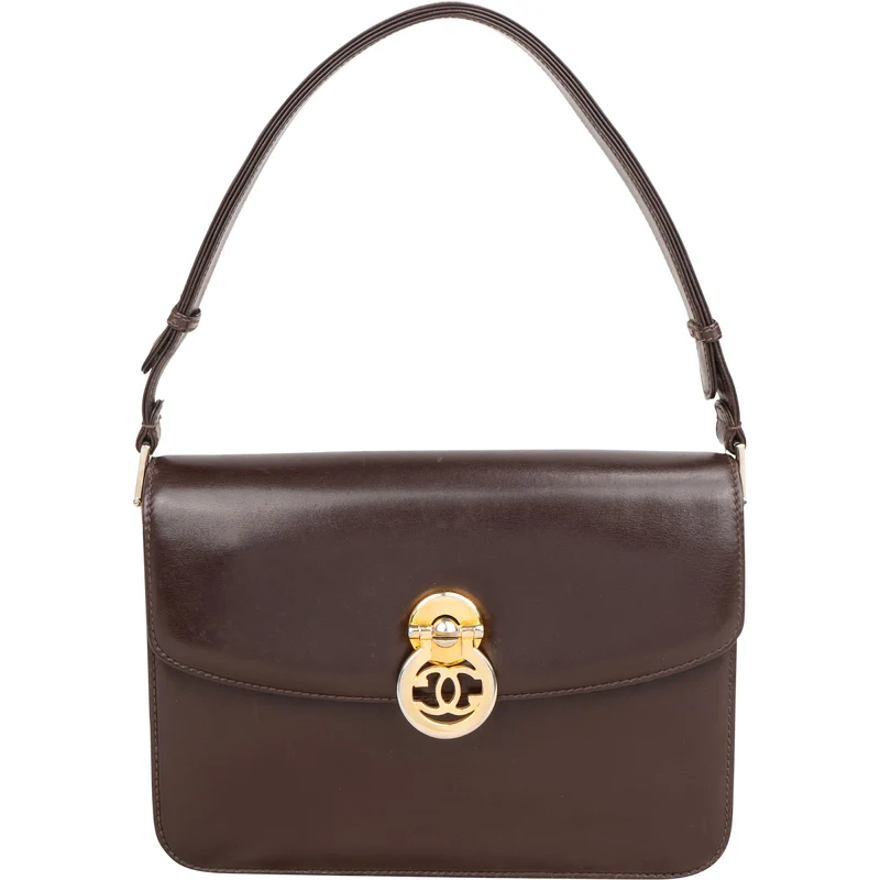 Gucci Brown Lambskin Vintage Circle GG Single Flap Shoulder Bag