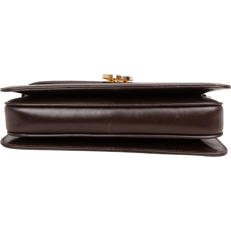 Gucci Brown Lambskin Vintage Circle GG Single Flap Shoulder Bag