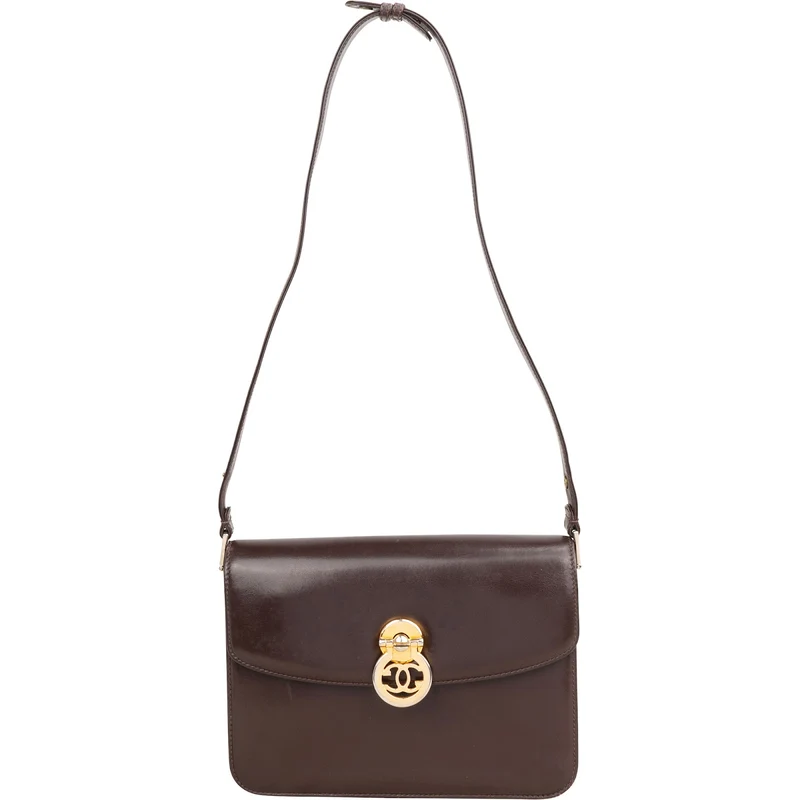 Gucci Brown Lambskin Vintage Circle GG Single Flap Shoulder Bag