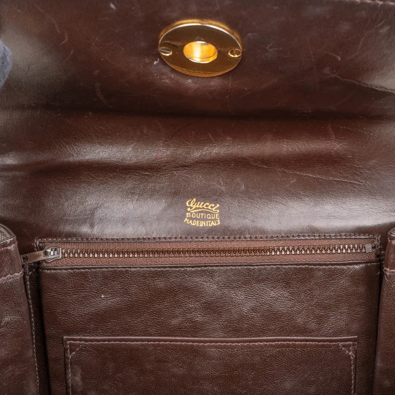 Gucci Brown Lambskin Vintage Circle GG Single Flap Shoulder Bag