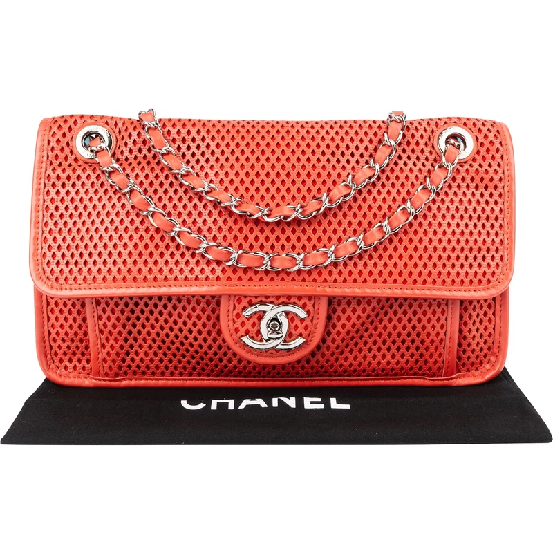 Chanel Perforated Leather Palladium Single Flap Shoulder Bag