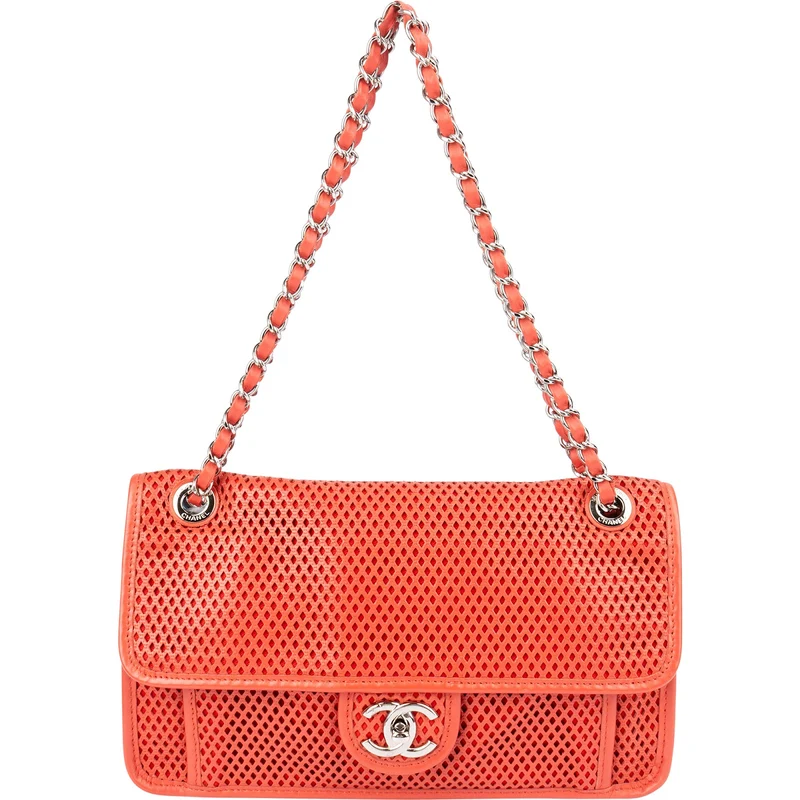Chanel Perforated Leather Palladium Single Flap Shoulder Bag