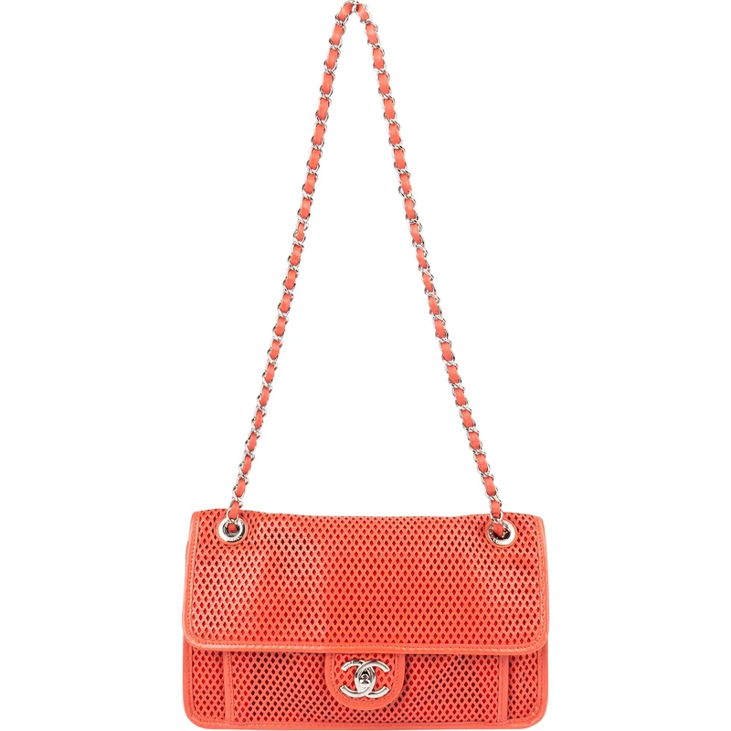 Chanel Perforated Leather Palladium Single Flap Shoulder Bag