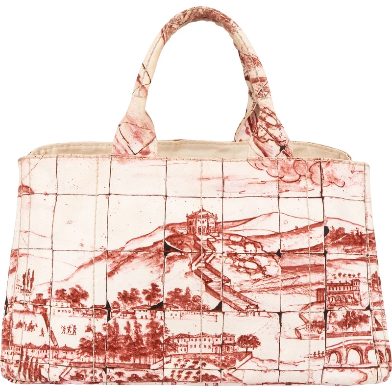 Prada Printed Canvas Estampada Canapa Tote Handbag