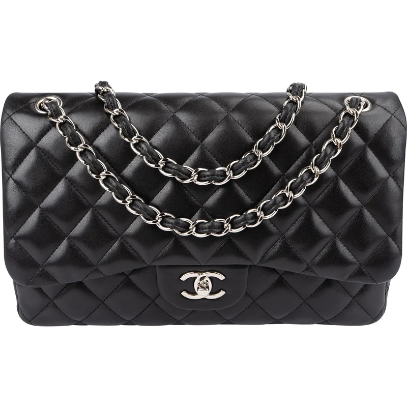 Chanel Quilted Lambskin Palladium Jumbo Double Flap Crossbody Bag