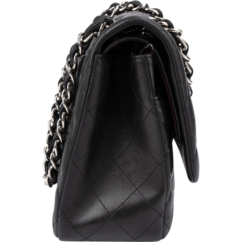 Chanel Quilted Lambskin Palladium Jumbo Double Flap Crossbody Bag