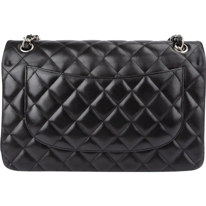 Chanel Quilted Lambskin Palladium Jumbo Double Flap Crossbody Bag