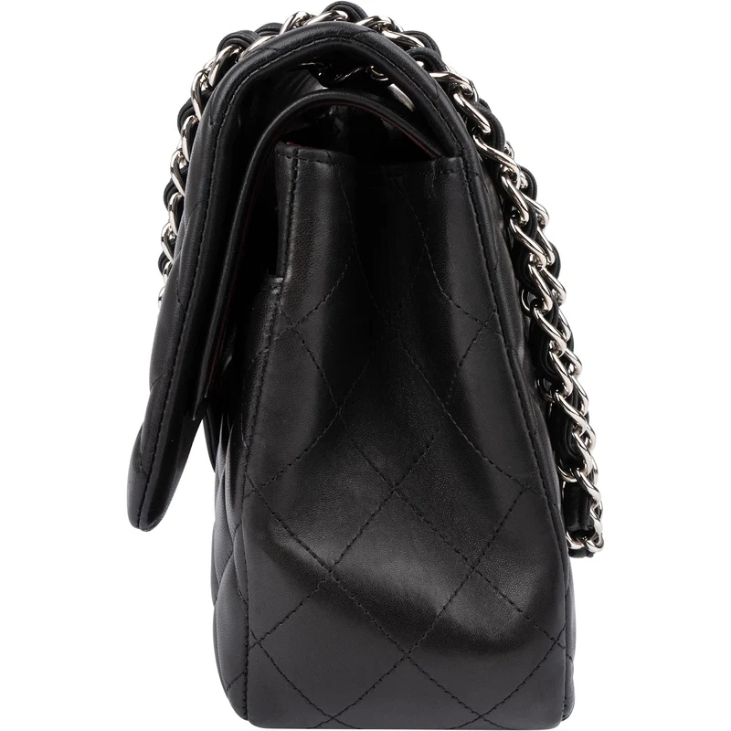 Chanel Quilted Lambskin Palladium Jumbo Double Flap Crossbody Bag