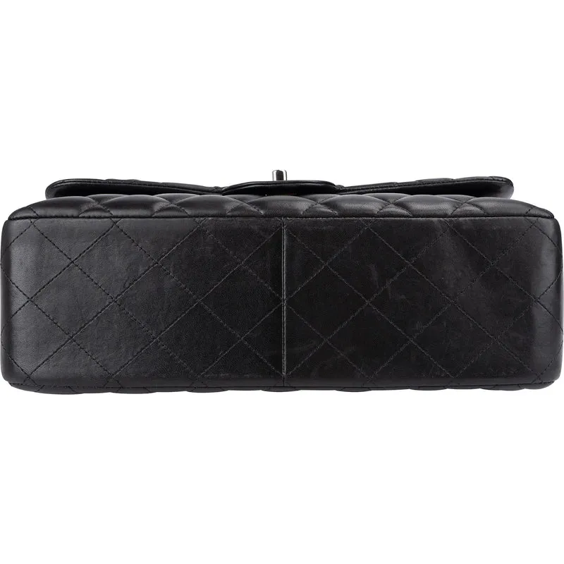 Chanel Quilted Lambskin Palladium Jumbo Double Flap Crossbody Bag