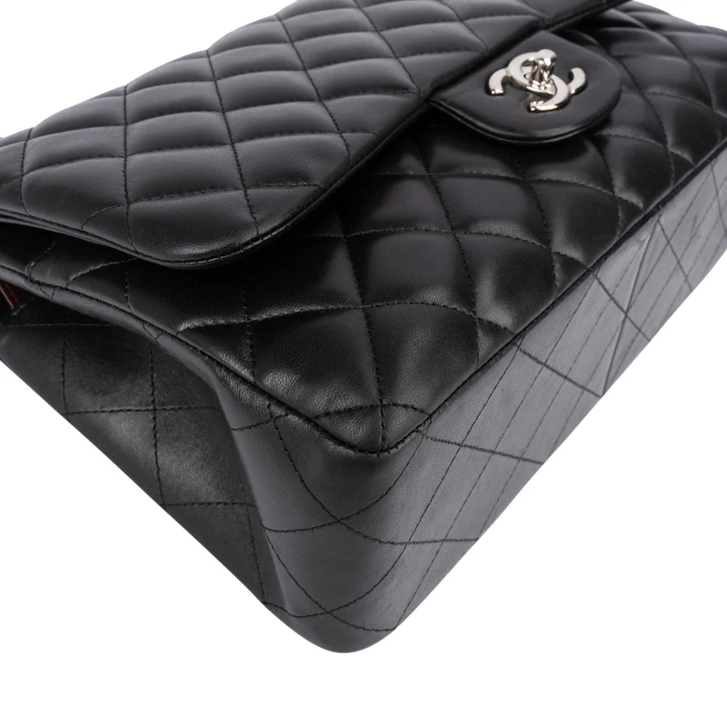 Chanel Quilted Lambskin Palladium Jumbo Double Flap Crossbody Bag
