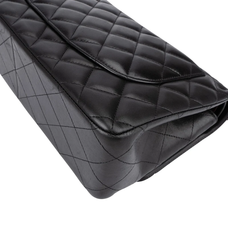 Chanel Quilted Lambskin Palladium Jumbo Double Flap Crossbody Bag