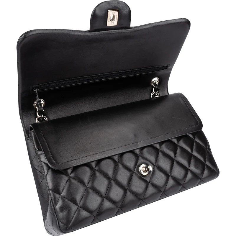 Chanel Quilted Lambskin Palladium Jumbo Double Flap Crossbody Bag