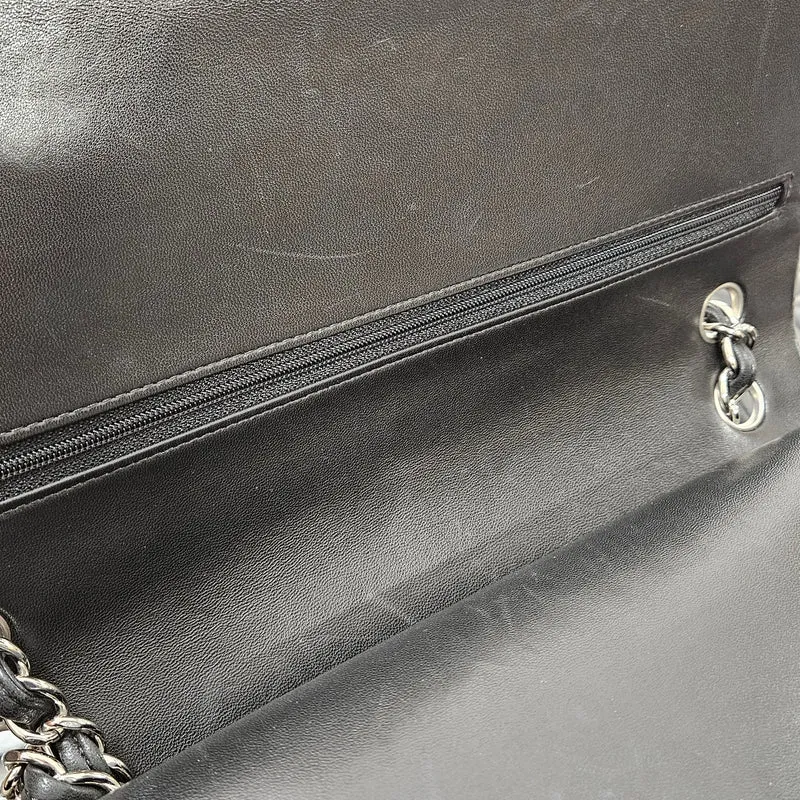 Chanel Quilted Lambskin Palladium Jumbo Double Flap Crossbody Bag