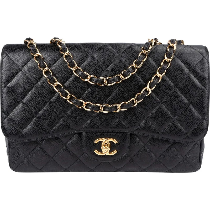 Chanel Quilted Caviar Leather Jumbo Single Flap Crossbody Bag