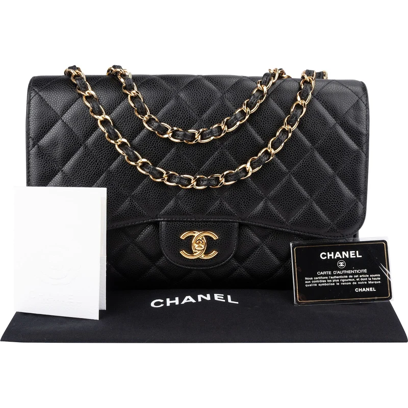 Chanel Quilted Caviar Leather Jumbo Single Flap Crossbody Bag