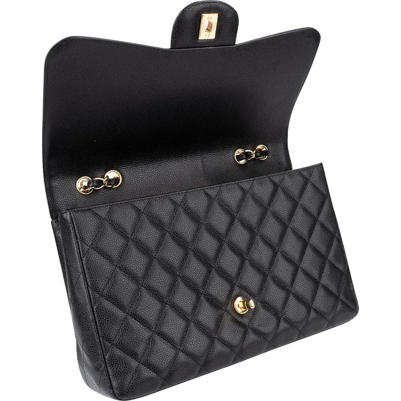Chanel Quilted Caviar Leather Jumbo Single Flap Crossbody Bag