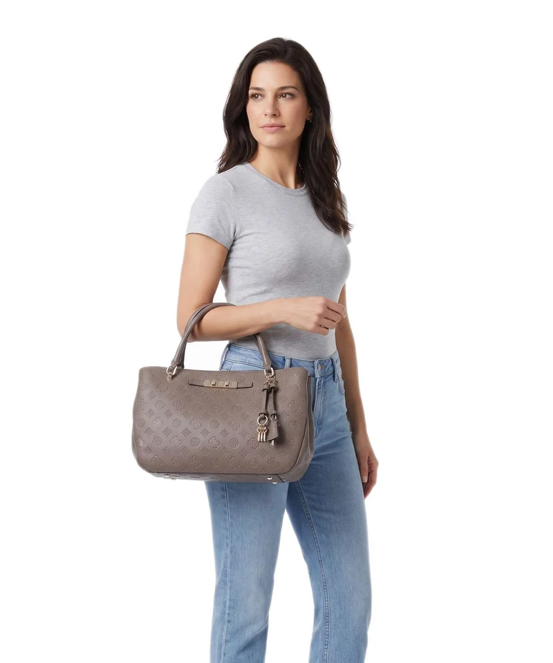 Guess Carmella Girlfriend Handtasche taupe logo