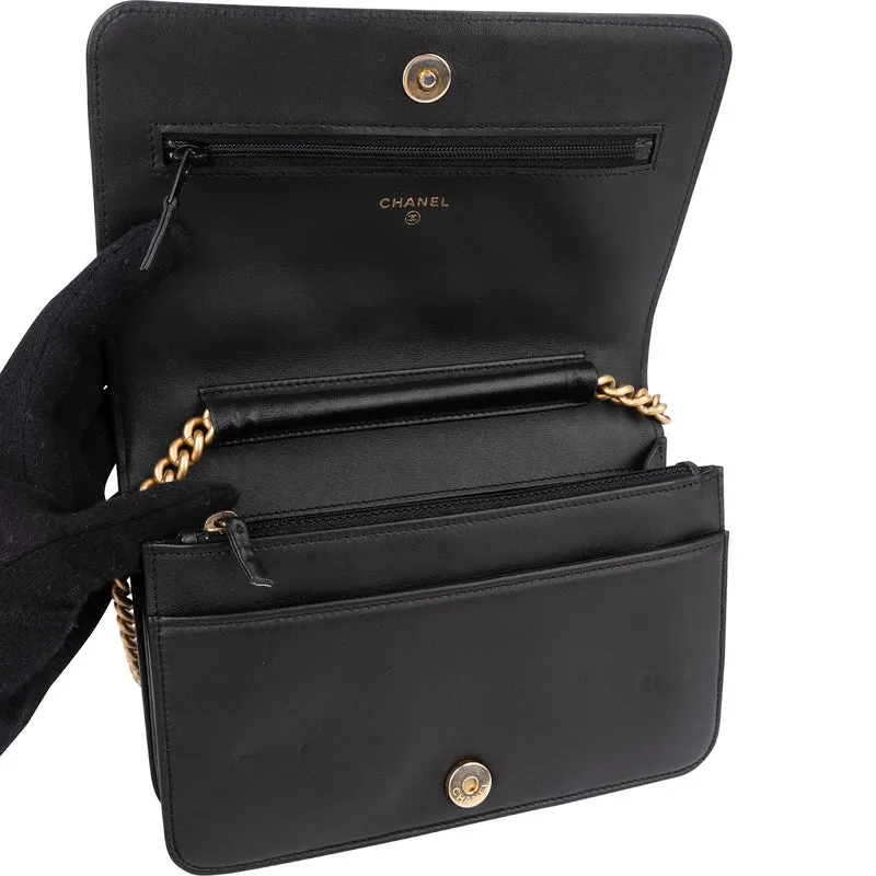 Chanel Quilted Lambskin Boy Wallet On Chain Crossbody Bag