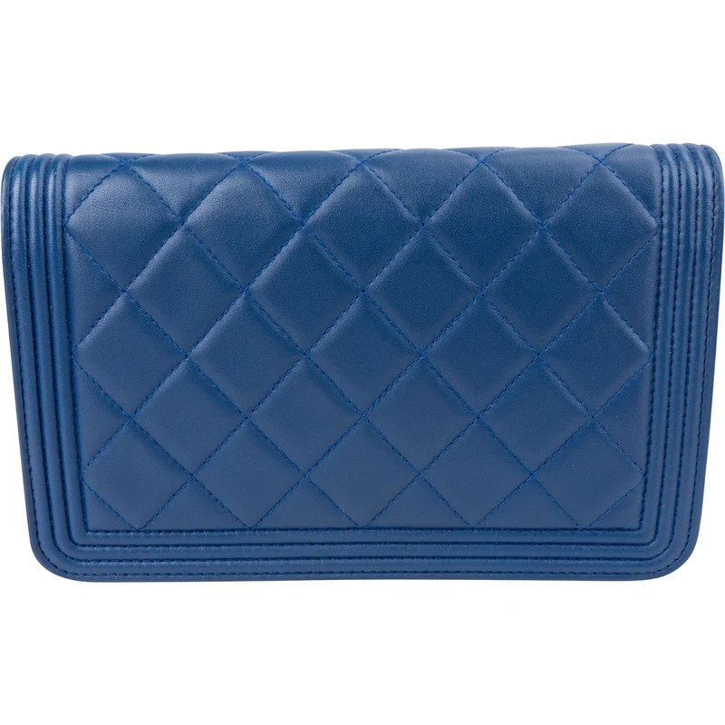 Chanel Quilted Lambskin Palladium Boy Wallet On Chain Crossbody Bag