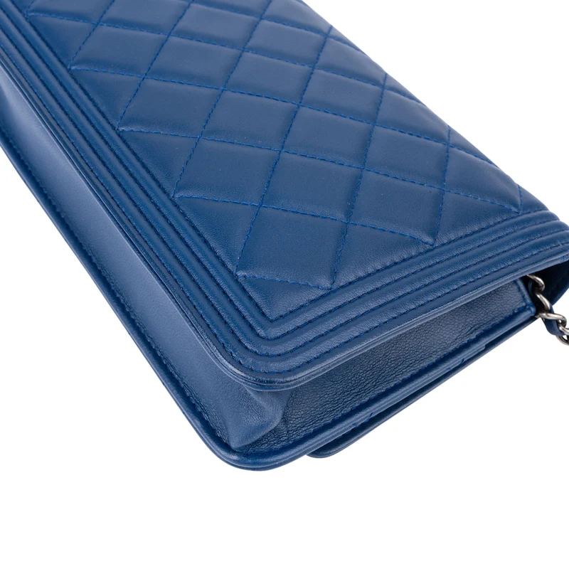 Chanel Quilted Lambskin Palladium Boy Wallet On Chain Crossbody Bag